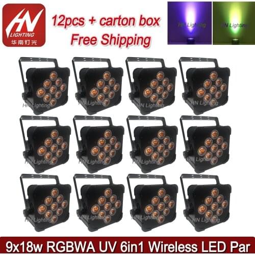 12pcs Hot Selling 9X18W RGBWA UV 6in1 dmx wireless battery powered led par wedding uplight