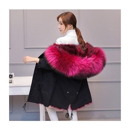 2020 New WInter Luxury Natural Fox Fur Jacket Women Parkas Long Hooded Warm Raccoon Fur Collar OverCoat Plus size LX1061