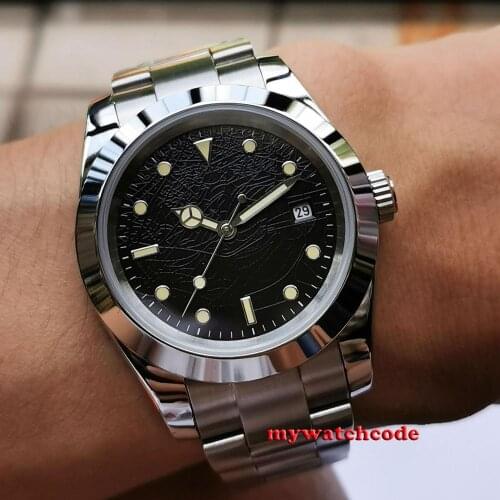 36mm Bliger MIYOTA 8215 No Logo Black Nest Dial Orange Marks Luminous Solid Case Date Window Sapphire Glass Automatic Mens Watch