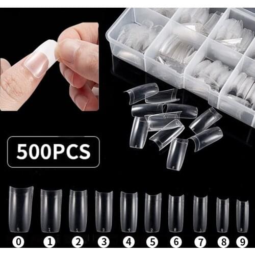 500Pcs/Boxed Coffin Nail Tips Transparent Nail Capsule Fake Fingernails Artifical False Nails Coffin Tips Manicure DIY Tools