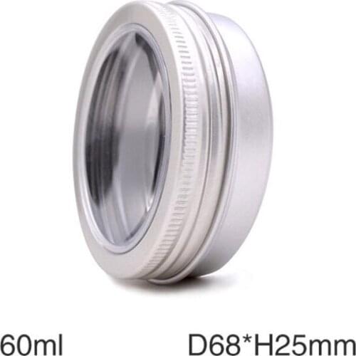 60ml Aluminum Jars Cosmetic Cream Jar Pot With Window Lip Gloss Cans Transparent Screw Cap Empty Lip Balm Containers 50pcs/lot
