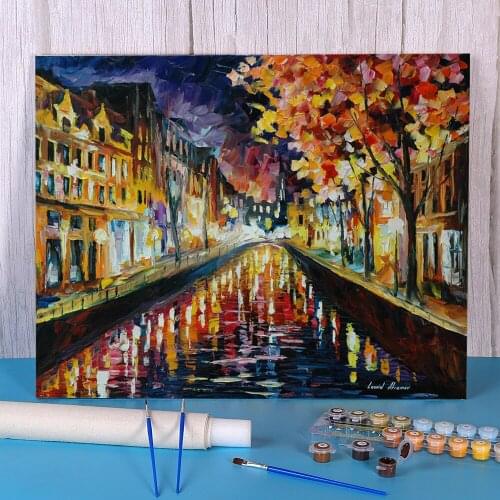 Amsterdam Night Coloring By Numbers Painting Complete Kit Oil Paints 40*50 Picture By Numbers Photo Wall Drawing
