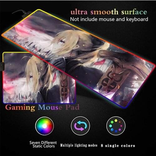 Saber Fate Anime RGB 900x400/300X600 Large Gaming LED Backlight Mouse Pad XXL Gamer Keyboard Mousepad with Locking Edge Desk Mat