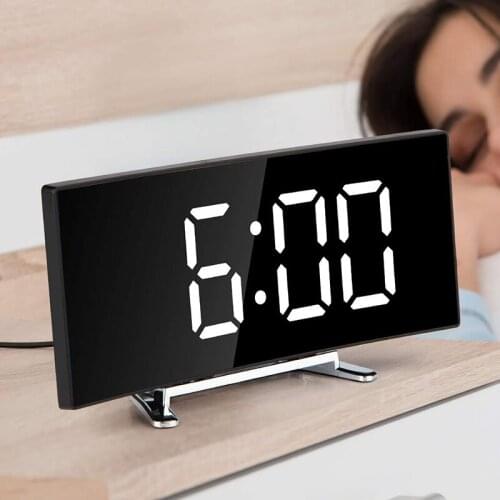 Digital Alarm Clock, 7 Inch Curved Dimmable LED Sn Digital Clock for Kids Bedroom, White Large Number Clock, Snooze Function