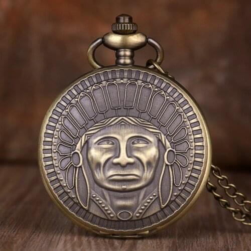 Antique Retro Old Man Design Quartz Pocket Watch Bronze Pendant Necklace Chain Best Gifts for Men Women Fob Pocket Watch
