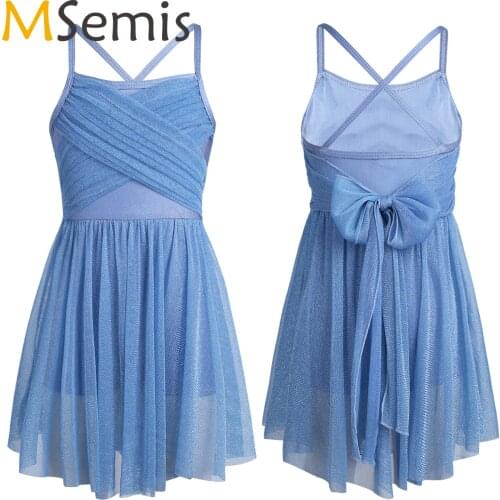 MSemis Kids Girls Ballet Dress Glittery Mesh Spaghetti Shoulder Straps Ballet Latin Dance Gymnastics Leotard for Girls Dress New