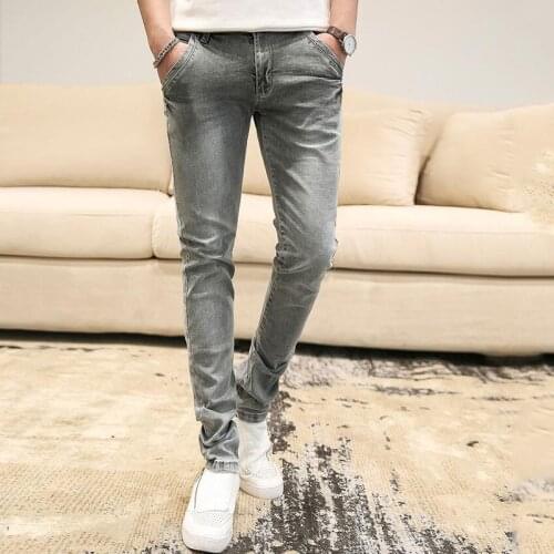 Jeans Men Spring and Autumn New Mens Slim Fit Mens Pants Youth Stretch Jeans Mens Grey Pants More Sizes 27-36