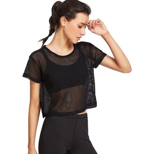 Womens Sexy Sheer Mesh Fishnet Net Short Sleeve T-Shirt Crop Top Meshed Top Dancing Fitness Shirt Tops футболка женская A40