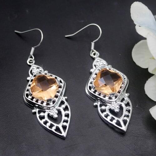 Hermosa Faceted Sunny HoneyTopaz Silver Plated Earrings For Women Fashion Jewelry 2 1/4 Inch ME042