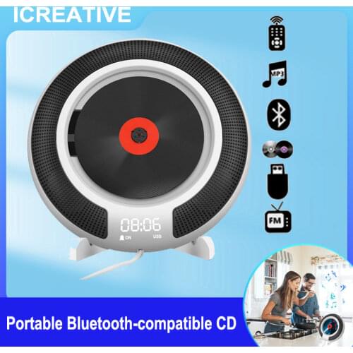 ICREATIVE Portable Bluetooth-compatible CD Player Wall Mount FM Radio Built-In HiFi Speaker with Remote Control Headphone Jack