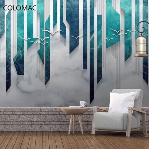 Colomac Custom Nordic Personality Geometric Background Wallpaper Dark Blue Graffiti Mural House Decoration Drop Shopping