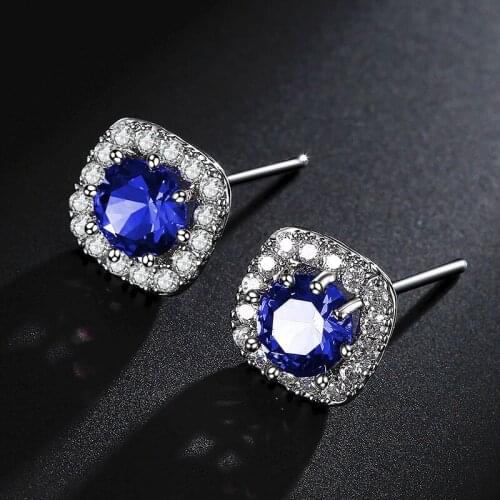 COCOM Hot Sale Clear Round AAA+ Cubic Zirconia Stud Earrings Fashion Simple Square Crystal Earrings For Women Girl Gift Jewelry