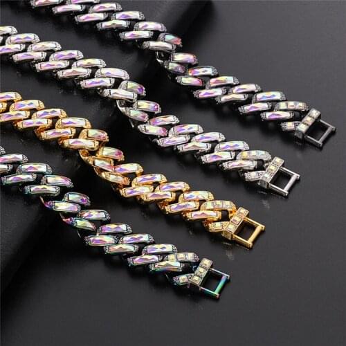 Fashion Cuba Chain Pendant Men Iced Out Crystal Gold/Silver Colour Charm Hip Hop Necklace Bracelet Bling Prong Miami Cuban Link