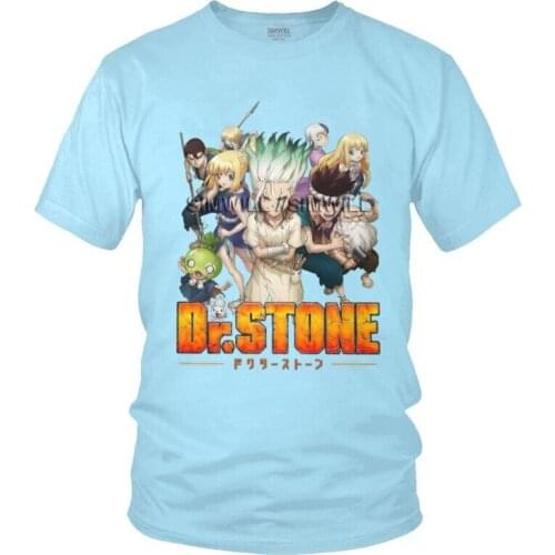 Dr Stone T Shirt for Men 100% Cotton Print T-shirts Fashion Tshirt Short Sleeve Anime Manga Tees Tops