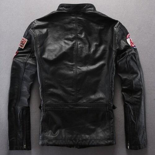 Fly mens genuine leather black sheepskin flight with badge yellow real skin slim fashion wind jacket men