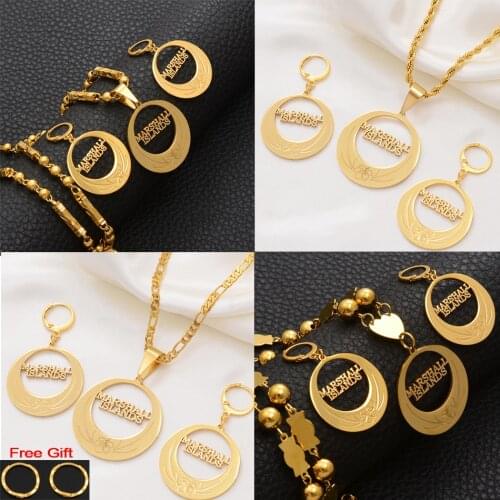 Anniyo Marshall Islands Jewelry Sets for Pendant Necklaces Earrings Gold Color Marshalls Jewellery Ethnic Wedding Gifts #107121