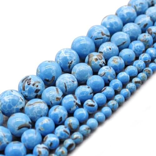 Natural Stone Blue Shell Turquoises Round Loose Beads for Jewelry Making Diy Bracelet Necklace Jewelry 4 6 8 10 12mm 15 Inches