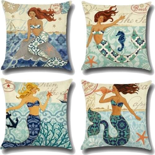 Ocean Mediterranean Mermaid Pillow Covers Home Decorative Pillows cushion cover Linen Pillow Case