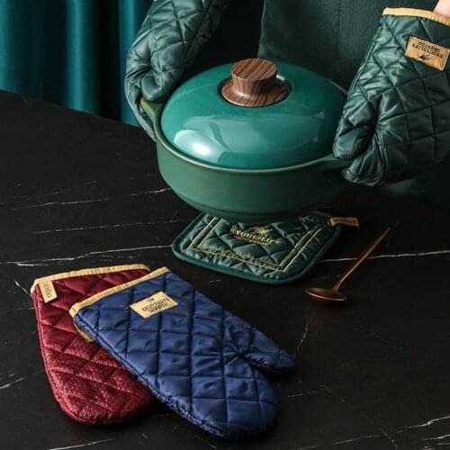 Insulated Gloves Anti-scalding Fit Hand Shape Polyester Thickened Oven Microwave Mitten for Baking dropshipping