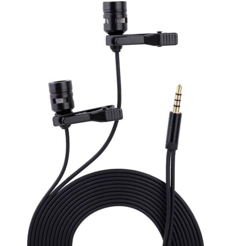 Lavalier Tie Lapel Clip Microphone 3.5MM Jack Dual-head Mini Audio Condenser Mic or Smartphone iPad PC