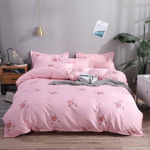 Cartoon cute pig bed linens pink Bedding Sets Simple lovely Anime Duvet Cover quilt Pillowcase Bed Sheet gift for kids