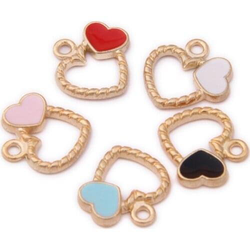10pcs 17*17MM Gold Tone Plated Alloy Charms Lovely Heart Shape Oil Drop Jewelry Ornament Accessories Floating Pendants