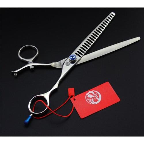 7.5 inch Pet Grooming Shark Thinning Scissors Swivel Thumb Professional Japan Dog Hair Cutting Shears Tesoura Bag