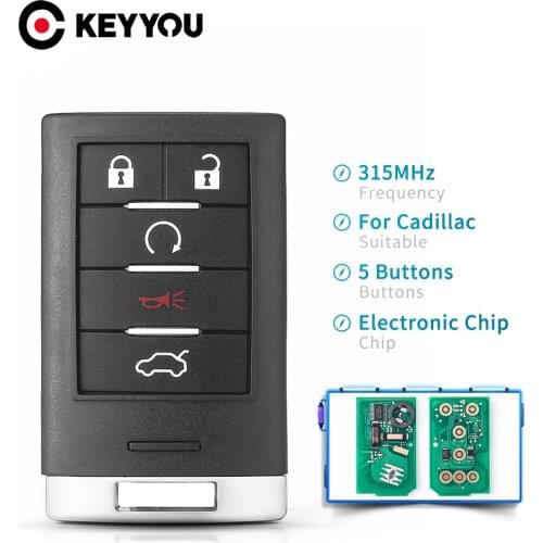 KEYYOU Fob 315MHz ID46 M3N5WY7777A Keyless Smart 5 Buttons Remote Car Key For Cadillac CTS 2008-2015 STS 2008-2011 SLS