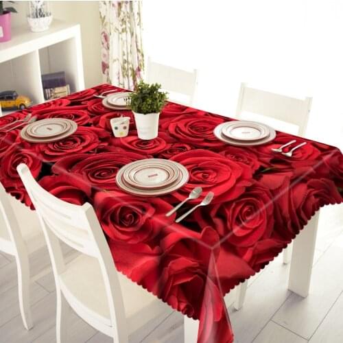 Beautiful Print 3D Tablecloth Merry Christmas Red Rose Pattern Waterproof Cloth Thicken Rectangular Round Wedding Table Cloth