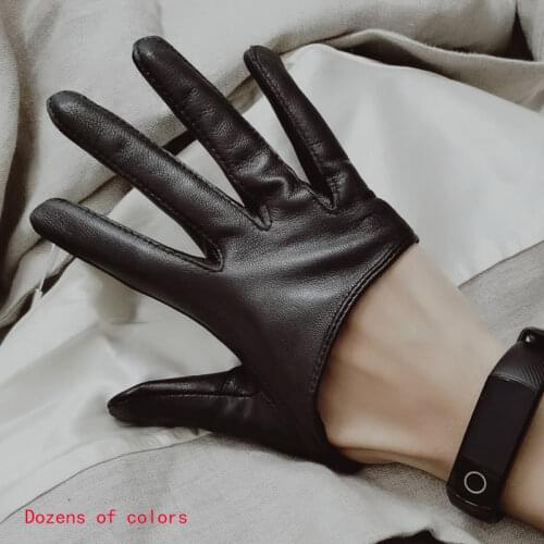 Sunscreen Gloves Womens Single Genuine Leather Half-palm Gloves Real Sheepskin Stage Show Driving gloves No Lining