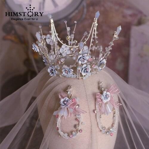Handmade Romantic Princess Wedding Tiaras Crown Light Blue Blossom Flower Crown Pageant Prom Headband Hair Accessories