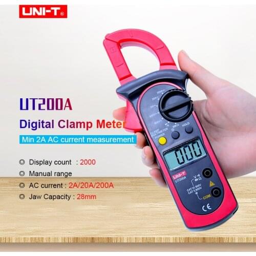 UNI-T UT200A Digital Clamp Meter LCD Backlight Multimeter Ohm DMM DC AC Voltmeter AC Ammeter 2000 count Diode test Data hold