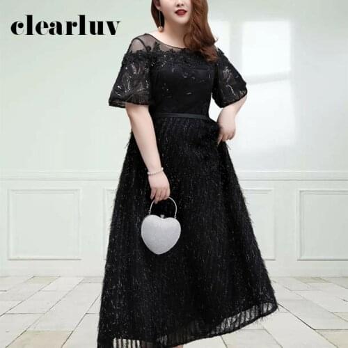 Tassel A-Line Evening Dresses DR1033 O-Neck Half Sleeve Vestidos De Fiesta Sequin Women Party Gowns Appliques Formal Black Gown