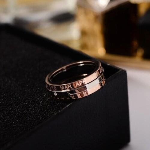 YUN RUO 316 L Titanium Steel Jewelry Swiveling Roman Numerals Mosaic Zircon Weeding Ring Rose Gold Fashion Woman Gift Never Fade