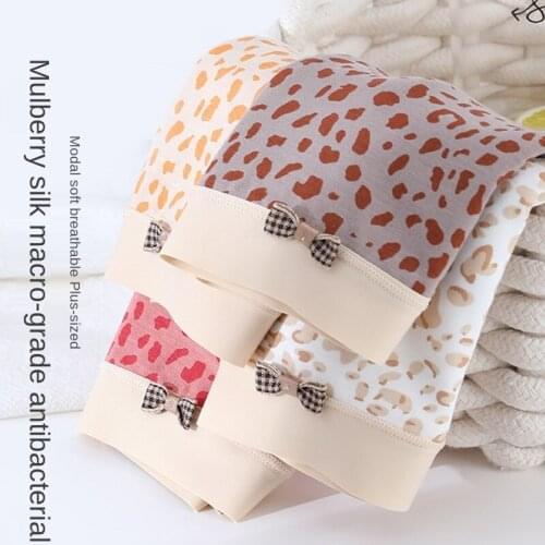 Womens Cotton Underwear Sexy Leopard Print Panties Plus Size Fashion Bow Briefs High Waist Seamless Underpants Female Lingerie