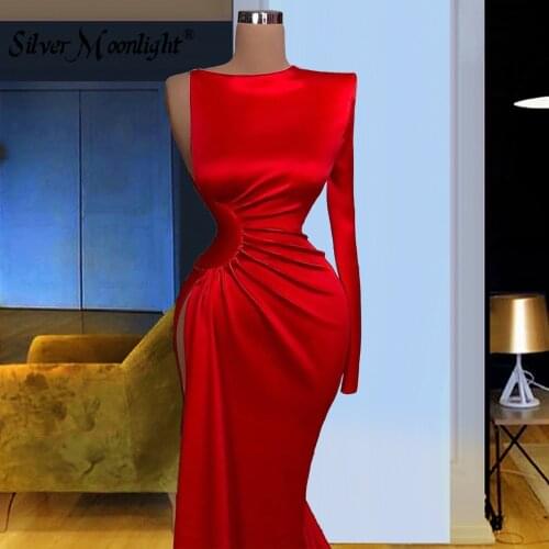 Red One Shoulder Slim Long Evening Dress with Waist Pleated Formal Prom Dresses Mermaid Vestido De Novia African Gowns