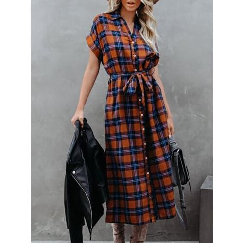 Women Vintage Plaid Print Long Sleeve Ruffle Dress Elegant Turn-Down Collar Sashes Party Dress Autumn Casual Female Button Dress