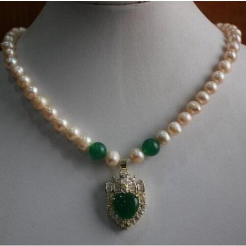 1row Hot Jewelry white 8mm shell pearl Jade Pendant Necklace 18