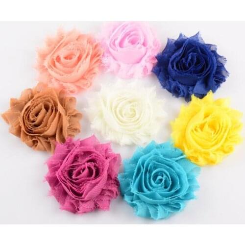 100pcs/lot Fashion Chic Shabby Chiffon Flowers For Kids Hair Accessories 3D Frayed Fabric Flowers For Headbands