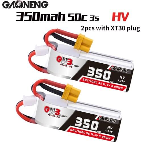 2pcs Gaoneng GNB 3S 350mAh 11.4V 50C/100C HV Lipo Battery XT30 Plug for Full Speed Tiny Leader RC FPV Racing Drone