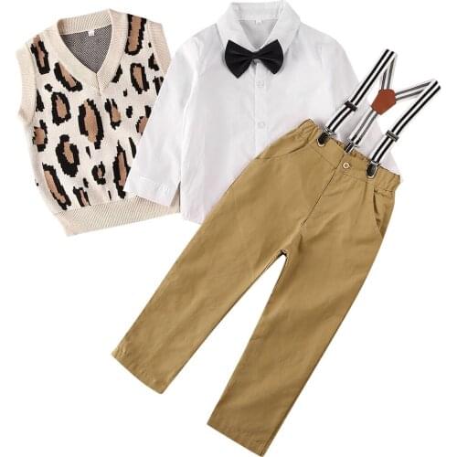 2019 Autumn Kid Clothes Toddler Kid Baby Boy Gentleman Clothes Shirt Top Vest Bib Pants Formal Outfit Size 2-5Y