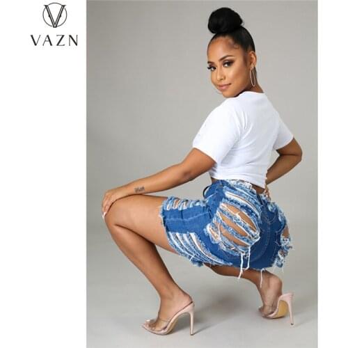 VAZN 2021 Hot Demin Latest Style Tracksuits Hollow Out Solid Young Daily Casual Free Regular Fashion Women Short Pants