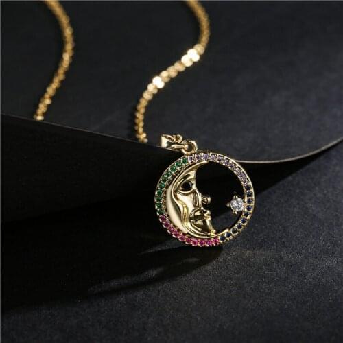 2021 New Fashion Colourful Cubic Zirconia Wedding Jewelry Hot Sale Moon CZ Pendant Necklace For Women Girl Party Jewelry Gift