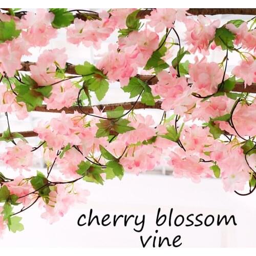 235cm fake Cherry Blossoms artificial Flowers wall sakura Vines party Garland Silk Cherry Flower Rattan Wedding home Decoration