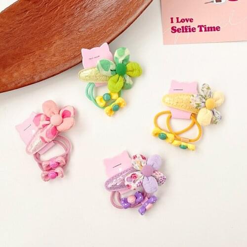 3 Pcs/Set Children Cute Colors Flower Scrunchies Rubber Bands Hairpins Girls Lovely Hair Clips Kids Sweet Hair Accessories