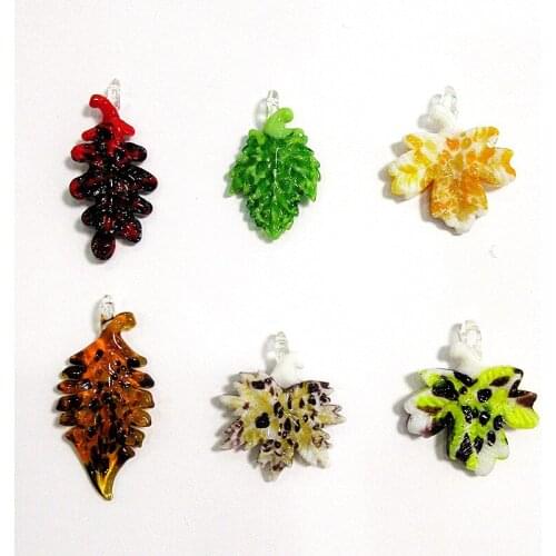 6pcs Custom hand made murano art glass leaves ornaments different color shape design fairy garden home decor accessories pendant