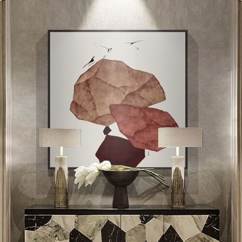 Abstract Yellow Blue Red Canvas Art Nordic Wall Art for Living Room Lobby New Chinese Birds Stone Poster Zen Home Picture Print