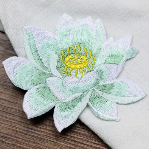Lotus Custom Iron on Backpack Embroidered Patches for Clothes Application Flower Appliques for Sewing Jeans Jacket Dress Badge