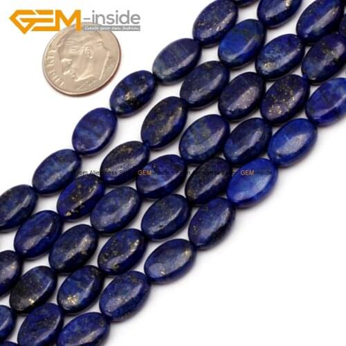 Gem-inside Natural Flat Oval Blue Lapis Lazuli Stone Beads For Jewelry Making Dyed Color 8X12mm 15inches DIY Jewellery