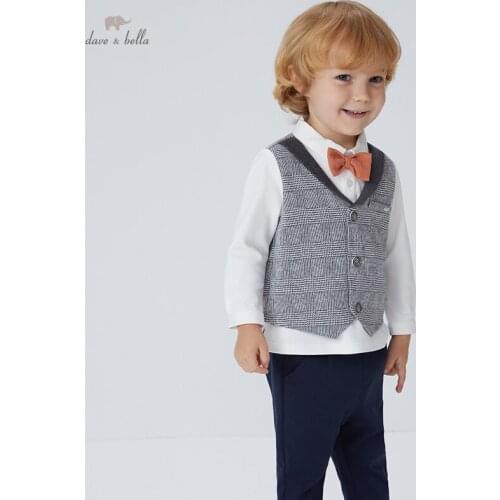 DB18651 dave bella autumn baby boys fashion removable bow patchwork clothing sets kids boy casual sets children 2pcs suit